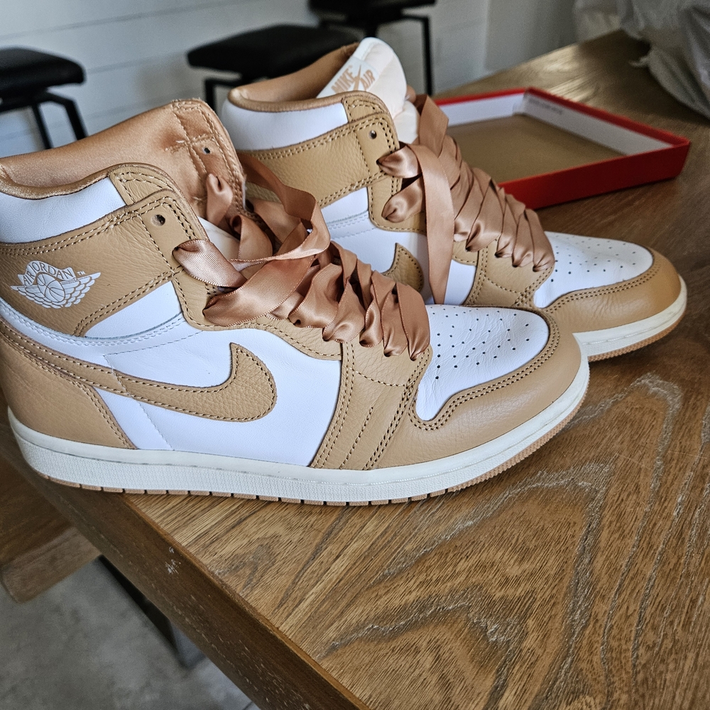 Jordan 1 Retro High Top Tan and White High-Top Sneakers